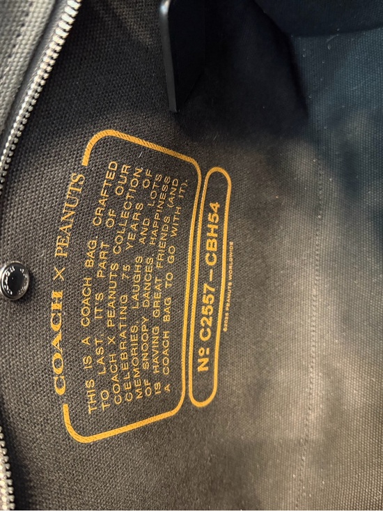 Coach Black Canvas Shoulder Bag with Brown Logo and White Snoopy Motif - Picture 4 of 4